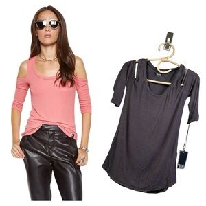 Michael Lauren X Revolve Renzo 3/4 Open Shoulder Top in Taupe VPR Baddie Grunge